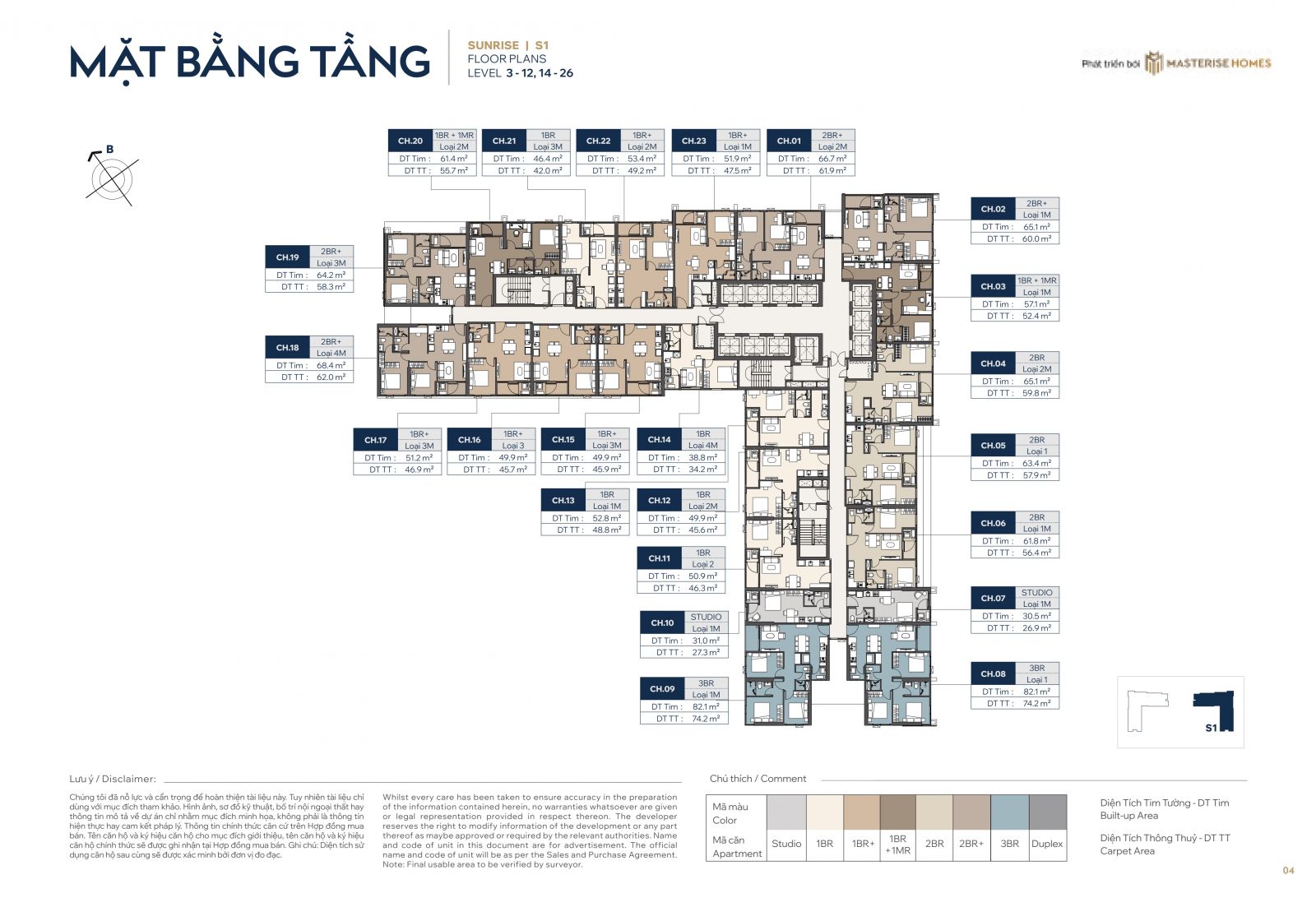 mặt bằng tòa S1 chung cư Masteri Grand Avenue